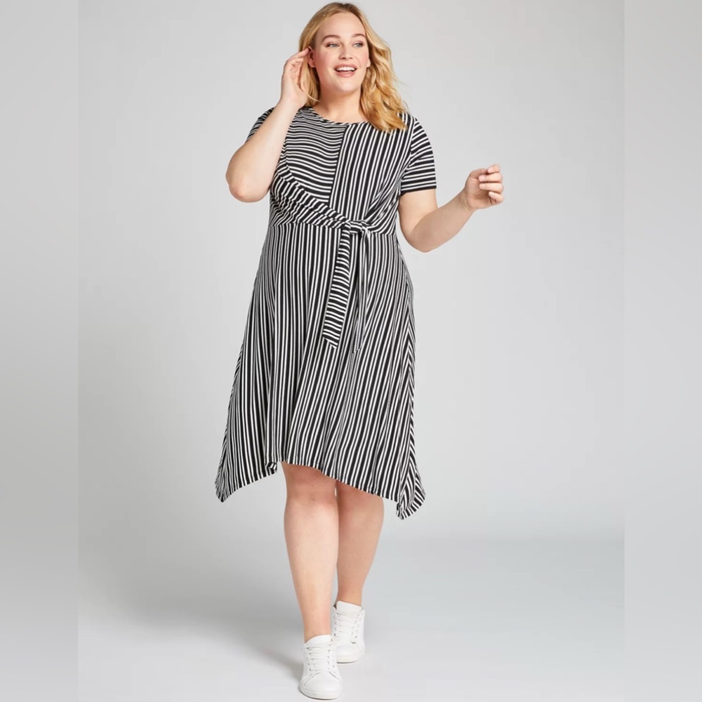 Lane Bryant Black and White Striped Asymmetrical Dress